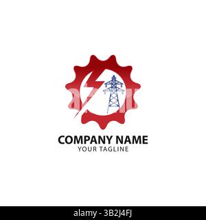 Zweifarbiges Leitungssymbol für die Stromleitung. Power Tower und Lightning zweifarbiges Umrisssymbol. Energieverteilung. Energieinfrastruktur. EPS 10 Stock Vektor