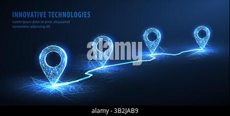 Vier Pins auf dem Stadtplan und der Leitung. Lieferung, Kartenstandort, Transportlogistik Stock Vektor
