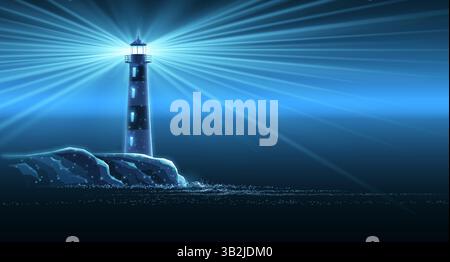 Leuchtturm. Leuchtfeuer, Leuchtturm, sicherer Hafen, ständige Führung. Stock Vektor