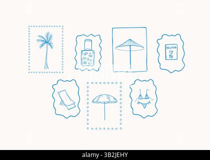 Handgezeichnete SEA Life-Rahmen. Vektorurlaub skurrile Illustrationen Stock Vektor