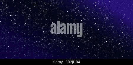 Ein faszinierender Blick auf einen sternenklaren Nachthimmel voller unzähliger funkelnder Sterne vor einem tiefblauen und violetten Hintergrund. Perfekt für Themen wie Astronomie, Weltraumforschung und kosmische Schönheit. Stock Vektor