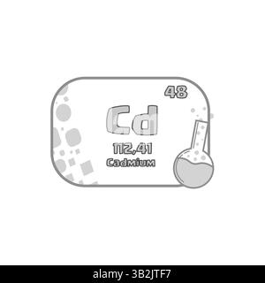 Symbol für periodisch Cadmium. CD-Symbol für Chemikalien. Atomzahl achtundvierzig. Pädagogischer Vektorblock. Stock Vektor