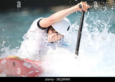 Canoe Slalom Centre, Tokio, Japan. April 2025. Manato Nakajima, 27. APRIL 2025 - Canoe Slalom : 2025 Canoe Slalom Japan National Kandidat Auswahlrennen Männer C-1 im Canoe Slalom Centre, Tokio, Japan. Quelle: AFLO SPORT/Alamy Live News Stockfoto