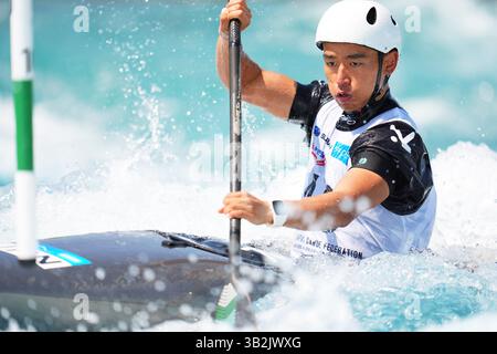 Canoe Slalom Centre, Tokio, Japan. April 2025. Daisuke Neshime, 27. APRIL 2025 - Kanu Slalom: 2025 Kanu Slalom Japan National Kandidat Wahl Rennen Mens K-1 im Canoe Slalom Centre, Tokio, Japan. Quelle: AFLO SPORT/Alamy Live News Stockfoto
