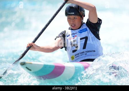 Canoe Slalom Centre, Tokio, Japan. April 2025. Haruka Okazaki, 27. APRIL 2025 - Kanu Slalom: 2025 Kanu Slalom Japan Kandidatenauswahl für Frauen C-1 im Canoe Slalom Centre, Tokio, Japan. Quelle: AFLO SPORT/Alamy Live News Stockfoto