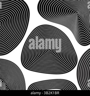 Abstraktes organisches Linienmuster in Schwarz und weiß – Moderne geometrische Spiralformen nahtloser Hintergrund für Texturen und Designs Stock Vektor