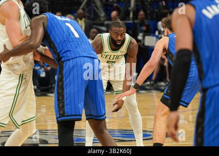Orlando, Florida, USA, 27. April 2025, Bostoner Celtics Wache Jaylen Brown #7 im Kia Center. (Foto: Marty Jean-Louis/Alamy Live News Stockfoto