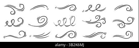 Vektorsymbol für Windleitung Luftwirbel. Handgezeichnete Doodle-Windbewegung, Luftblasen, Doodle-Elemente wirbeln. Skizzierte Luftblasen-Bewegung, Rauchströmungswelle, abstrakte Linie. Isolierte Vektordarstellung Stock Vektor
