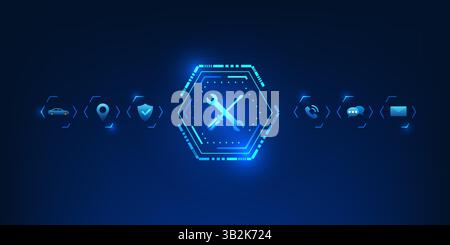 Service-Technologie, Service-Symbol, kommuniziert schnelle und moderne Kommunikation, Echtzeit-Kundenservice, Unfälle, Versicherung und erleichtert Busine Stock Vektor