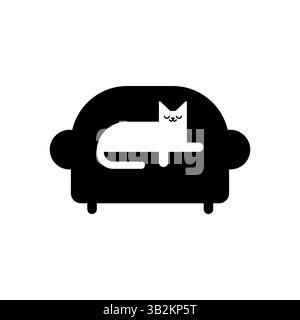 Katze auf Sofa Schild. Symbol „PET on Couch“ Stock Vektor
