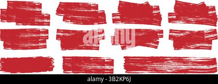 Satz von Schleiffarbe, Pinselstriche mit roter Tinte. Pinselsammlung isoliert auf weißem Hintergrund. Trendiger Pinselstrich für schwarze Tinte, grunge Hintergrund, Stock Vektor