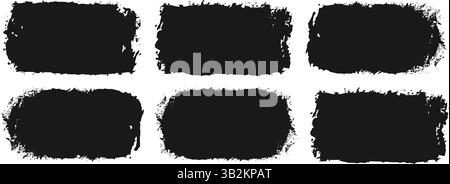 Set mit quadratischen Grundschablonen. Vektorschwarz lackierte Quadrate oder rechteckige Formen. Vintage Grunge Boxen für Collage, Text, Banner, Aufkleber. Stock Vektor