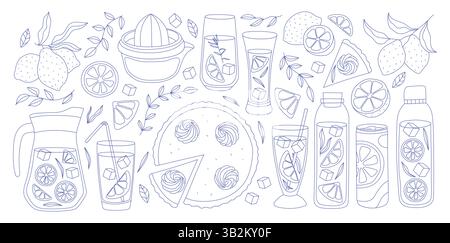 Gestalten Sie den hellen Limonadensaft in verschiedenen Gläsern Stock Vektor