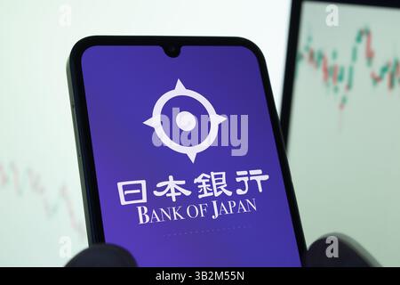 Nahaufnahme mit dem Logo der Bank of Japan auf einem Bildschirm. Stockfoto