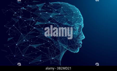 Abstraktes Gesicht künstlicher Intelligenz. KI-Roboterkopf Stock Vektor