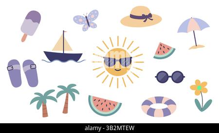 Sommer-Vektor-Symbolsatz. Sommerdoodles EPS10 Stock Vektor