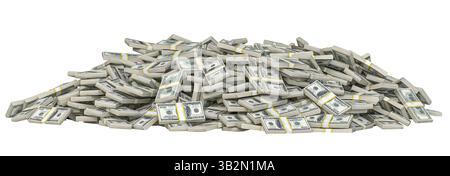 Riesiger Stapel von 100 Dollar Scheinen auf transparentem Hintergrund 3D Stockfoto