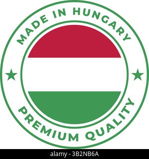 Hergestellt in Ungarn abgerundeter Stempel Vektor-Symbol auf weißem Hintergrund Stock Vektor