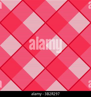 Pinke Picknick-Karomuster Mit Diagonalem Karomuster. Nahtloses Vektor-Muster für Tischdecke, Kleid, Rock, Serviette oder anderes. Stock Vektor