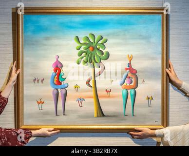 London, Großbritannien. 28. April 2025. „The Question“ von Desmond Morris (geschätzte £5.000 - £7.000) bei einer Vorschau auf den Verkauf von Bonhams British Surrealisalism in Bonhams New Bond Street Galeries. Der Verkauf läuft online bis zum 1. Mai. Quelle: Stephen Chung / Alamy Live News Stockfoto