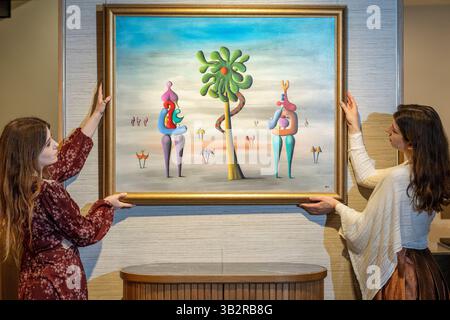 London, Großbritannien. 28. April 2025. „The Question“ von Desmond Morris (geschätzte £5.000 - £7.000) bei einer Vorschau auf den Verkauf von Bonhams British Surrealisalism in Bonhams New Bond Street Galeries. Der Verkauf läuft online bis zum 1. Mai. Quelle: Stephen Chung / Alamy Live News Stockfoto