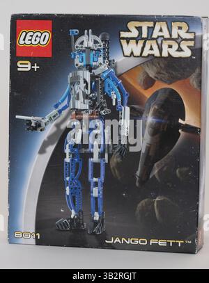 Vintage Lego Star Wars Jango Fett Nummer 8011 in der Sammlung Box Artwork. Stockfoto