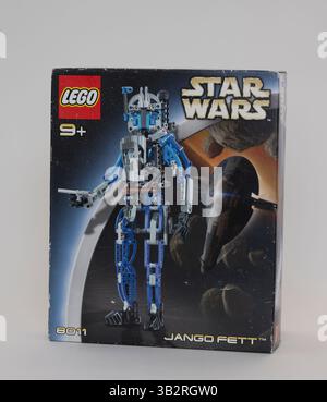 Vintage Lego Star Wars Jango Fett Nummer 8011 in der Sammlung Box Artwork. Stockfoto