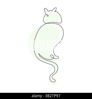 Einzeilige Katzenzeichnung. Creative Outline Cat Symbolsatz. Minimalistische Konturenkunst der Katze mit einem Spritzer Farbe isoliert auf weißem Hintergrund Stock Vektor