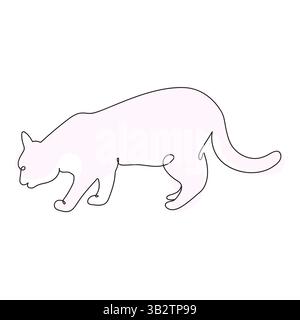 Cute Cat Continuous One Line Zeichenstil. Creative Outline Cat Symbolsatz. Minimalistische Konturenkunst der Katze mit einem Farbtupfer auf weiß Stock Vektor