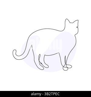 Cat im Zeichnungsstil „durchgehend einzeilig“. Creative Outline Cat Symbolsatz. Minimalistische Konturenkunst der Katze mit einem Farbtupfer auf weiß Stock Vektor