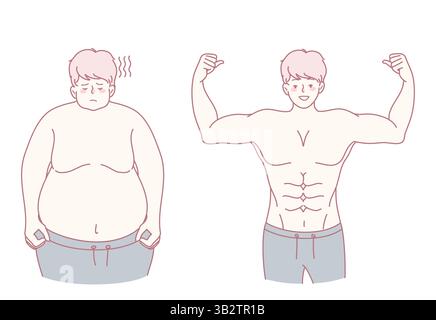 Eine Illustration, die den inspirierenden Weg der Körpertransformation und die Verbesserung der allgemeinen Gesundheit zeigt Stock Vektor