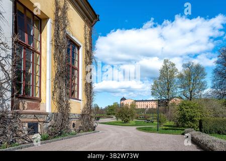 Detail von Linneanum, der Orangerie im Botanischen Garten der Universität Uppsala an einem sonnigen Frühlingstag in Schweden Ende April 2025. Stockfoto