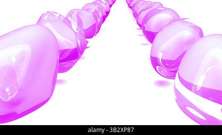 Zeile aus Kugel aus farbigem Glas auf weißem BG 3D-Rendering Stockfoto