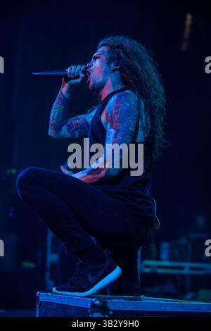 28. November 2015 - San Antonio, Texas, USA - Miss May I tritt im Aztec Theatre in San Antonio, Texas auf (28.11.15). Foto von LEVI BENTON. (Bild: © Michael Mullenix via ZUMA Wire) Stockfoto