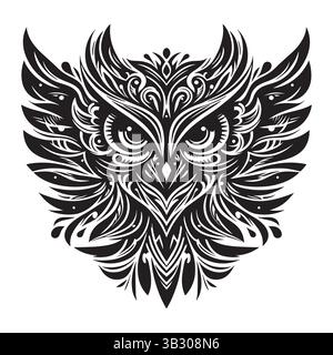 Illustration Der Silhouette Der Schwarzen Eule – Vektor-Vogel-Kunstwerk Stock Vektor