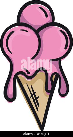 Rosafarbene Eisbecher. Vektorabbildung für Druckaufkleber, Symbol. Einfache Skizze isoliert auf weißem Hintergrund Stock Vektor