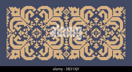 Ukrainisches Randmuster-Element. Schablone für Blockdruck oder Tätowierung. Einrichtung mit geometrischem Blumenmuster. Stock Vektor