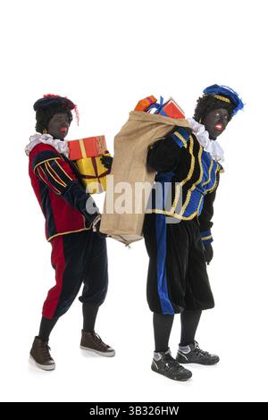 Holländer schwarz Petes Jute Tragetaschen mit Geschenken Stockfoto