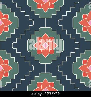 Einfaches abstraktes Blumenmuster. Minimalistisches geometrisches Blumenraster. Emaillierte rote Rose mod Vektor Hintergrund. Stock Vektor