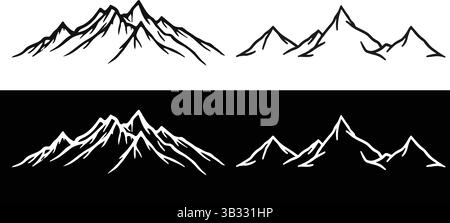 Schwarze Silhouette von Berggipfeln, breite Landschaft Banner Illustration, Abenteuer Reise Vektor-Symbol für Logo Design und Outdoor Landschaft Stock Vektor