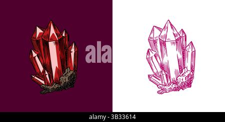 Ein Zauberer Steinkristalle aus Amethyst, Edelstein. Halloween Hexerei und Hexerei Dinge Magier und Voodoo Hand gezeichnet Gravur Stock Vektor