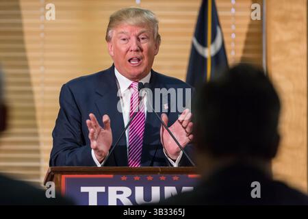 15. Februar 2016: Hanahan, SOUTH CAROLINA, Vereinigte Staaten von Amerika, republikanischer Präsidentschaftskandidat Donald Trump während einer Pressekonferenz am 15. Februar 2016 in Hanahan, South Carolina. (Bild: © Richard Ellis Via ZUMA Wire) Stockfoto