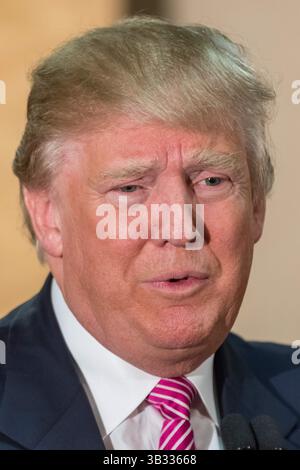 15. Februar 2016: Hanahan, SOUTH CAROLINA, Vereinigte Staaten von Amerika, republikanischer Präsidentschaftskandidat Donald Trump während einer Pressekonferenz am 15. Februar 2016 in Hanahan, South Carolina. (Bild: © Richard Ellis Via ZUMA Wire) Stockfoto