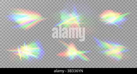 Funkelnde und glitzernde Lichteffekte mit auffälligen Highlights des Regenbogenrisms, die betäuben und inspirieren Stock Vektor