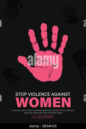 Beenden Sie Gewalt gegen Frauen, sprechen Sie sich für Frauenrechte aus, vertikales Vorlagenvektordesign. Stock Vektor