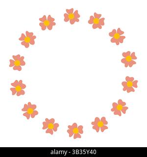 Einfacher, runder Blumenrahmen. Kreis mit einfachen Blumen. Stock Vektor