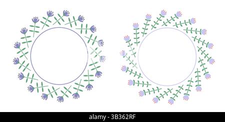 Einfache blaue Blüten in Blumenkränzen. Stock Vektor