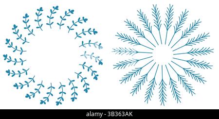 Blaue Blumen, runde Rahmen. Einfache Blumen. Stock Vektor