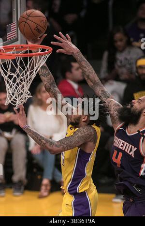 Februar 2018 – Los Angeles, Kalifornien, USA S – Brandon Ingram #14 der Los Angeles Lakers fährt am Dienstag, den 6. Februar 2018, im Staples Center in Los Angeles, Kalifornien, an Tyson Chandler #4 der Phoenix Suns vorbei. Lakers besiegen Sonnen, 112-93. (Bild: © Prensa Internacional Via ZUMA Wire) Stockfoto