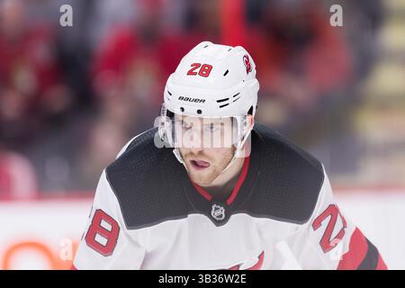 6. Februar 2018: Damon Severson (28), Verteidiger der New Jersey Devils, während des NHL-Spiels zwischen den New Jersey Devils und Ottawa Senators im Canadian Tire Centre in Ottawa, Kanada. Daniel Lea/CSM(Kreditbild: &Copy; Daniel Lea/CSM via ZUMA Wire) Stockfoto